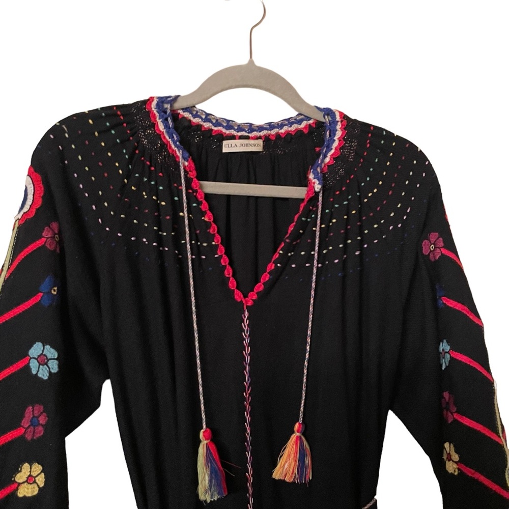 Ulla Johnson Silk Natalia Dress Flower Embroidered in Midnight Black - Picture 8 of 9